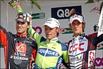 Frank Schleck auf dem Siegerpodest von L�ttich-Bastogne-L�ttich 2007 mit Valverde und Di Luca